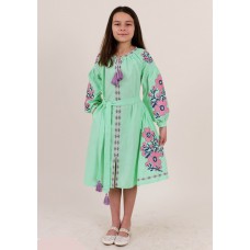 Embroidered dress for girl "Floral Prague" mint green